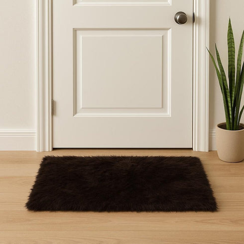 2' X 3' Black Faux Sheepskin Animal Print Washable Area Rug
